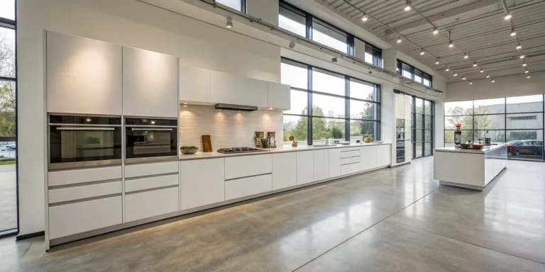 Picture of modern kitchen countertops and backsplashes with clean white surfaces.