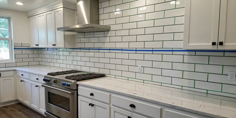 Tile backsplash installation labor, a primary factor in the final cost per square foot.