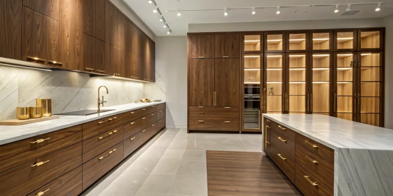 A kitchen with custom wood cabinets, a factor in the cost of custom vs. prefabricated cabinets.