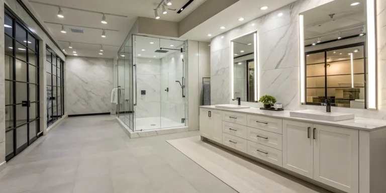 Get a quote for porcelain shower walls like the ones in this modern bathroom.