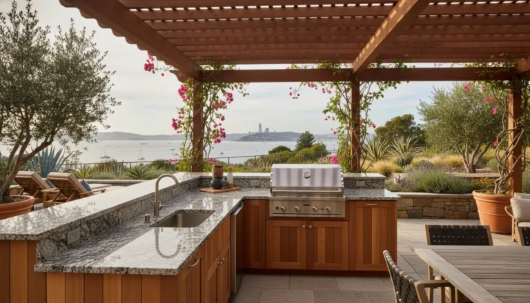 Granite outdoor kitchen countertop on a California patio