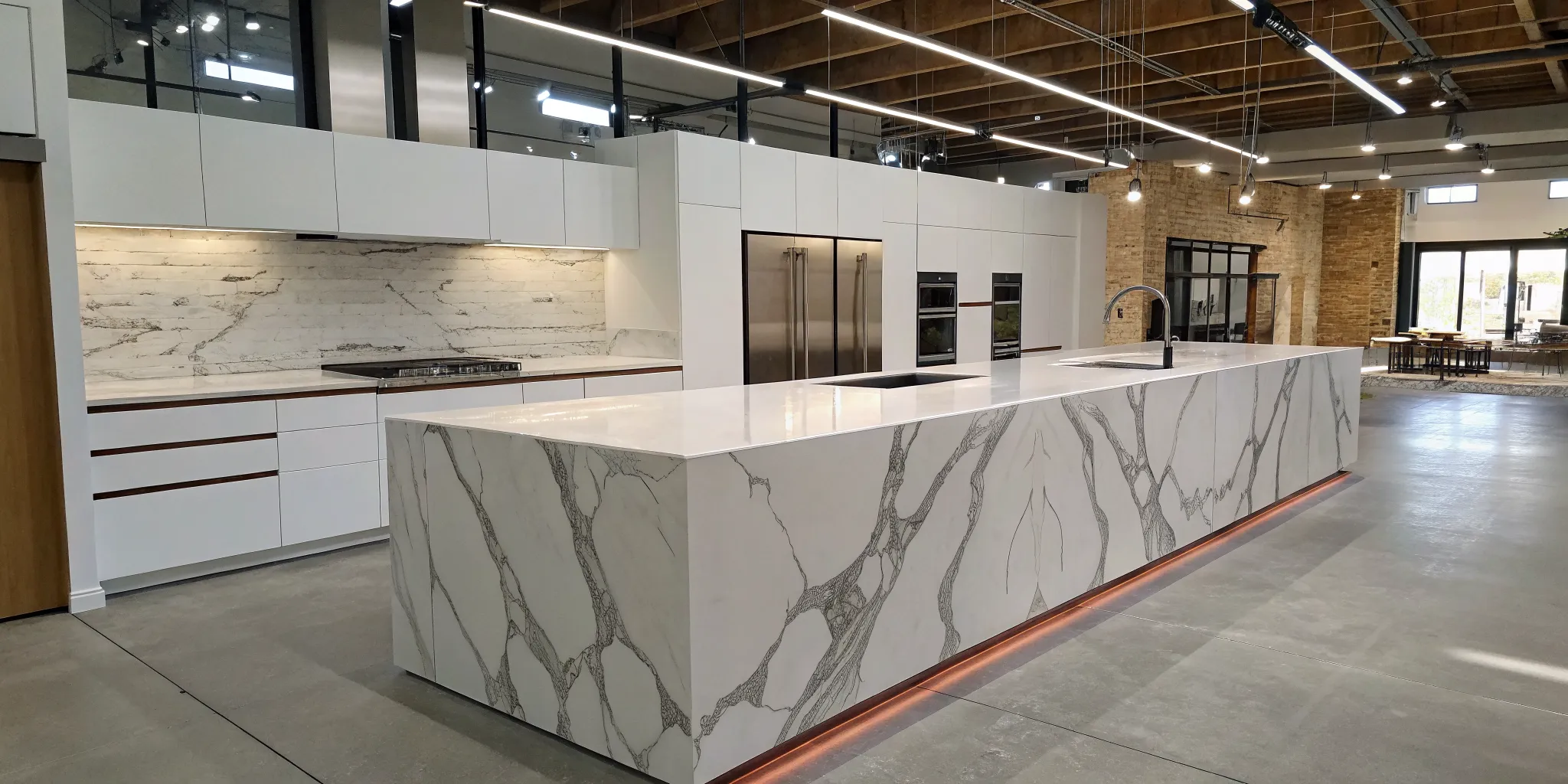 Modern kitchen island with a Bay Area-fabricated stone countertop