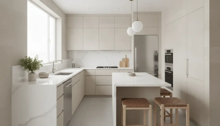 Modern ADU kitchen with sleek quartz countertops and natural light
